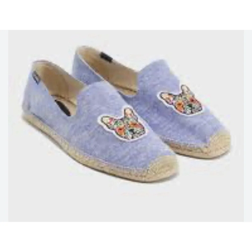 Soludos French Bulldog Espadrilles Platform Shoes Blue Size‎ 9.5
