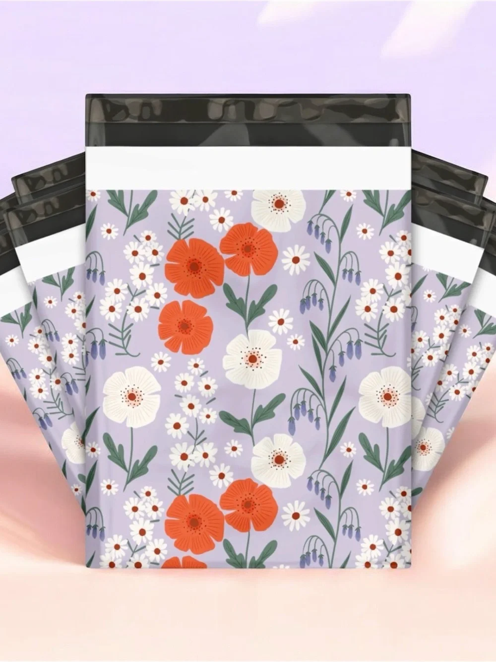 Floral Lavender Resealable Poly Mailers - 10X13 Cute Shipping Bags 25ct