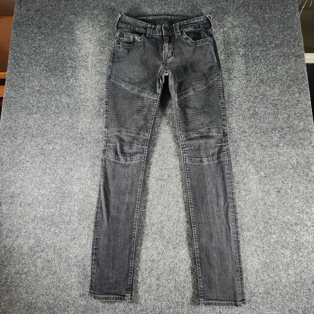 True Religion Mens Skinny Moto DK Black Jeans Size 29 Biker Denim