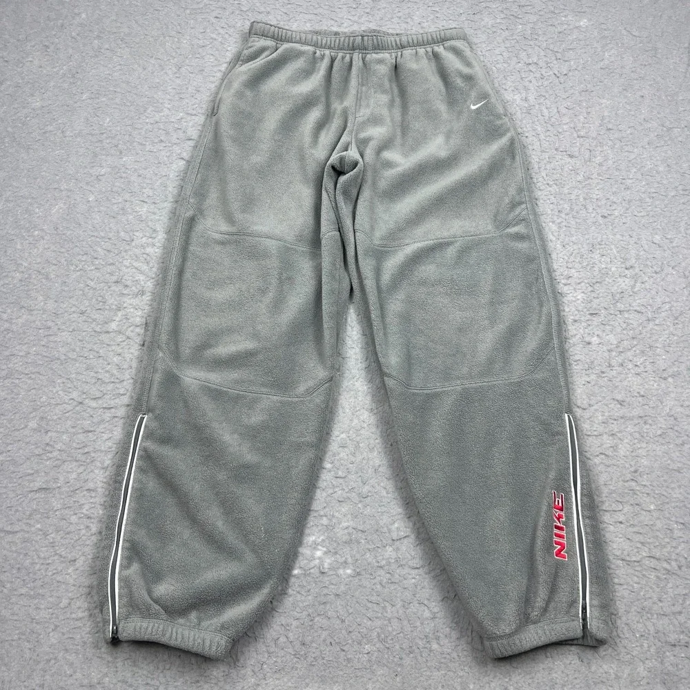 VTG Nike Baggy Sweatpants Men's XL Gray‎ Tag Heavy Fleece Ankle Zip Joggers Y2K