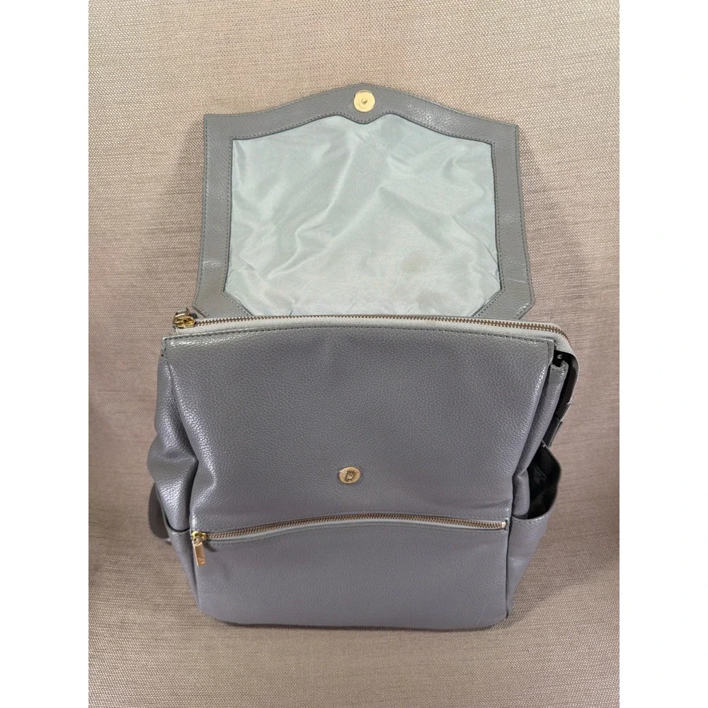 Freshly Picked Classic Diaper Bag Stone Gray Vegan Leather Backpack with Pad