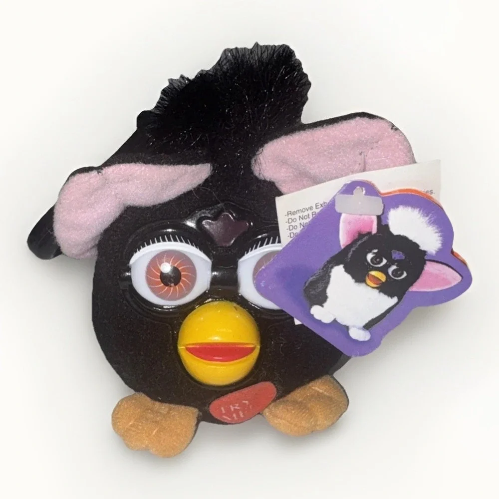 VTG Mini Furby Black Magic Keychain Clip Plush Talking 1999 Tiger‎ Nostalgic
