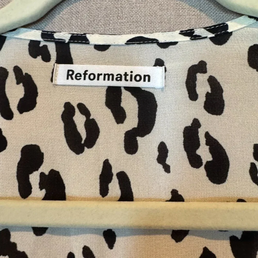 Reformation Melba Wrap Dress NWT Snow Leopard XL Long Sleeve Midi Quiet Luxury