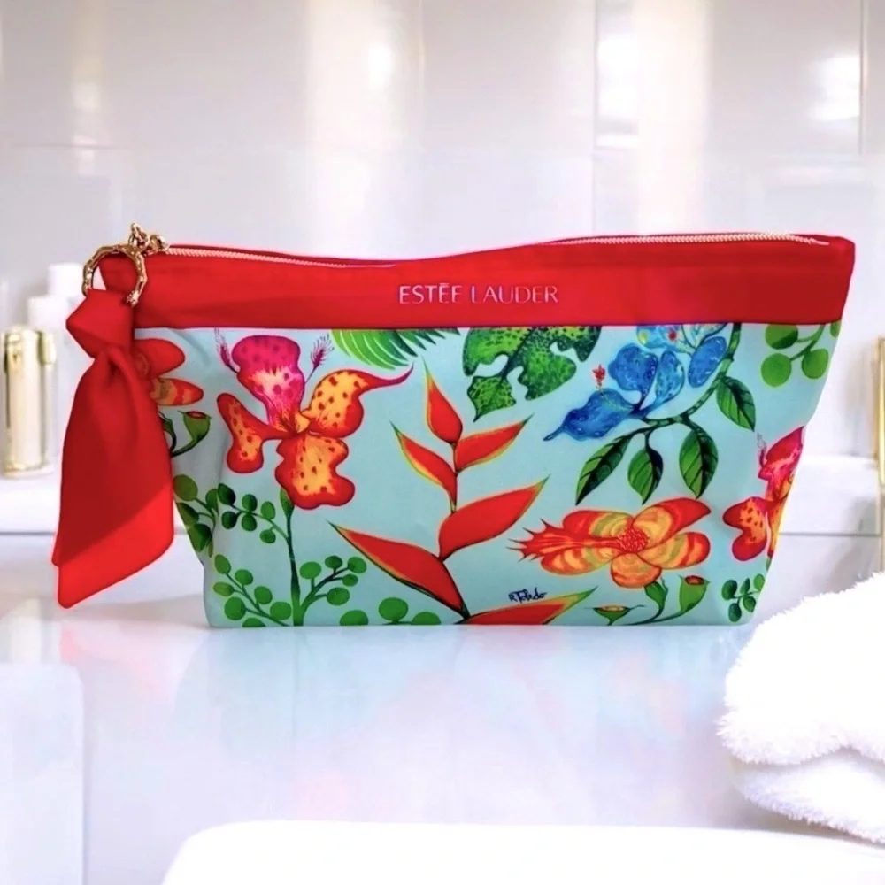 Estee Lauder Bundle Pure Color Candy Lipstick #223 with Mascara & Floral Bag Set