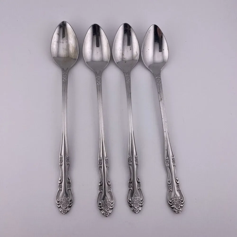 Rogers DREAM ROSE / ROSE BUD Stainless Korea Ice Tea Spoons Set Of 4 Size 7.5”