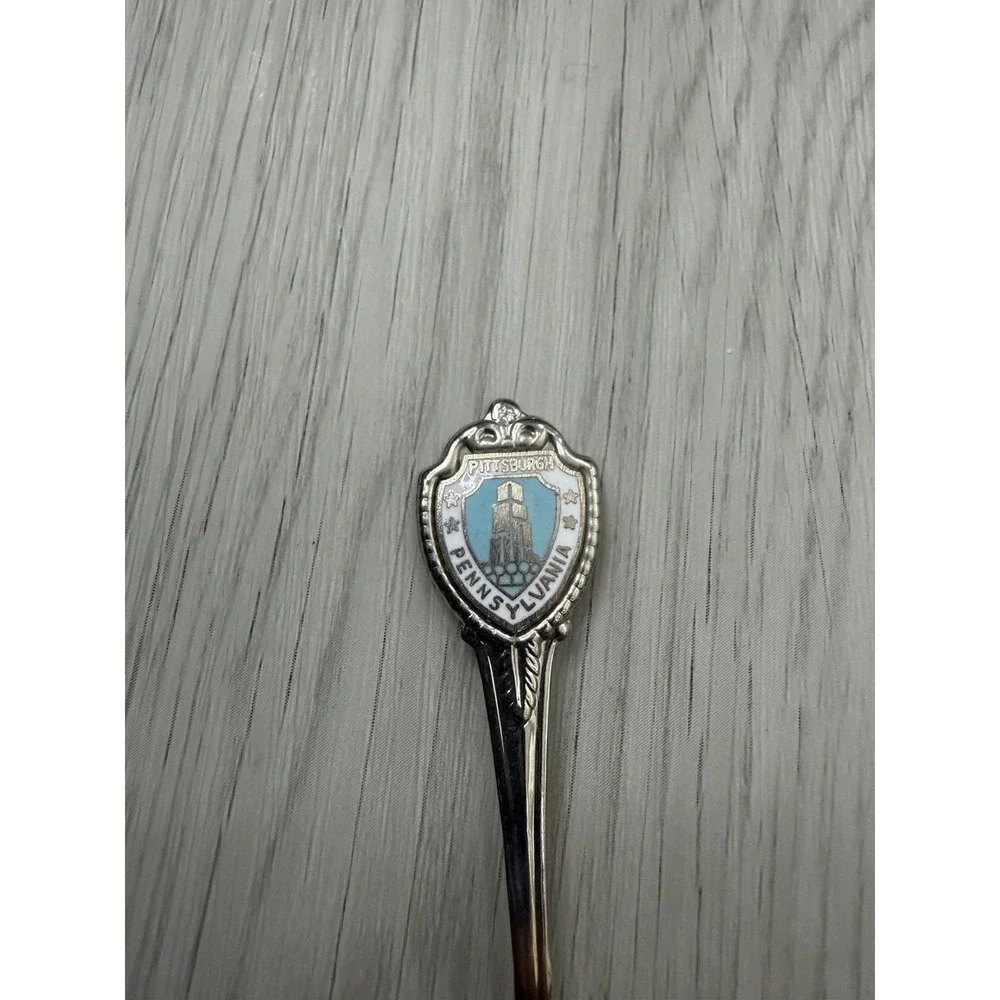 Pittsburgh Pennsylvania Souvenir Spoon Enamel Shield Cathedral Vintage