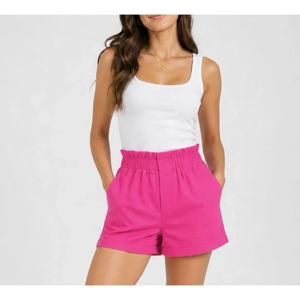 O.P.T Shorts NEW Paperbag Linen Blend Hot Pink Large