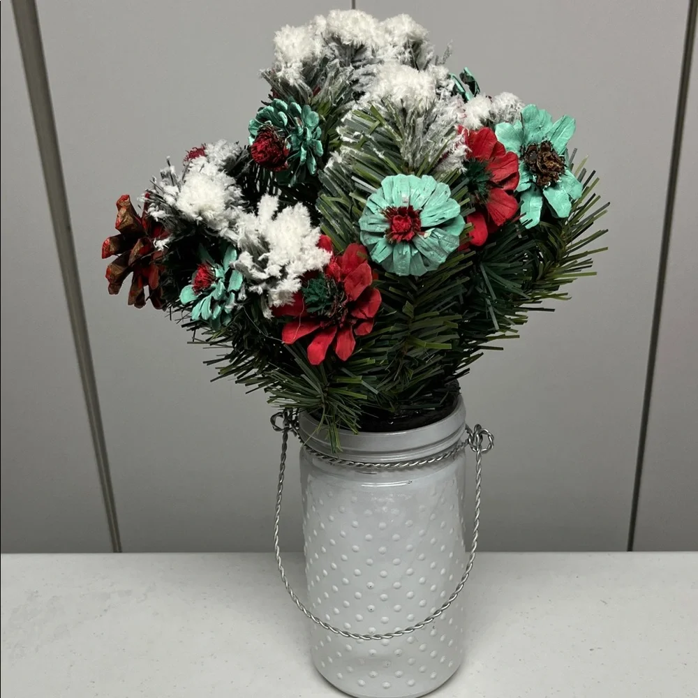 Hand crafted Festive Floral Arrangement in White Vase