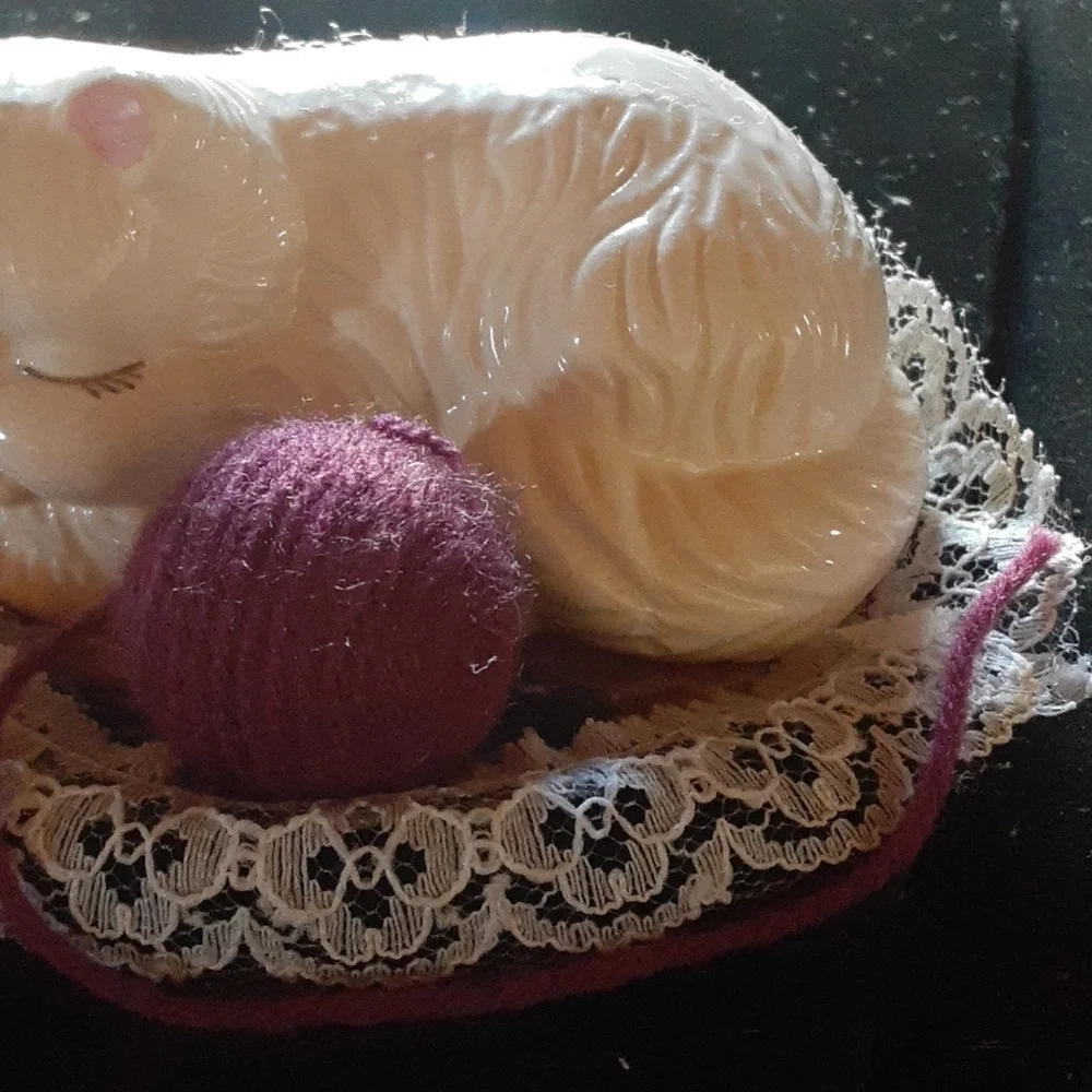 Sleeping Cat Figurine with Yarn Ball