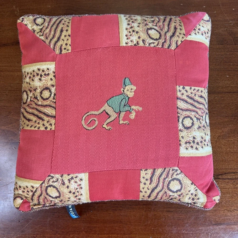 Dakotah Embroidered Monkey Throw Pillow Safari‎ Jungle Boho Decor