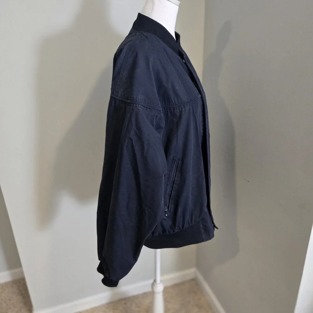 Knightsbridge Vintage Bomber Jacket Mens Large Navy Zip Snap Cotton