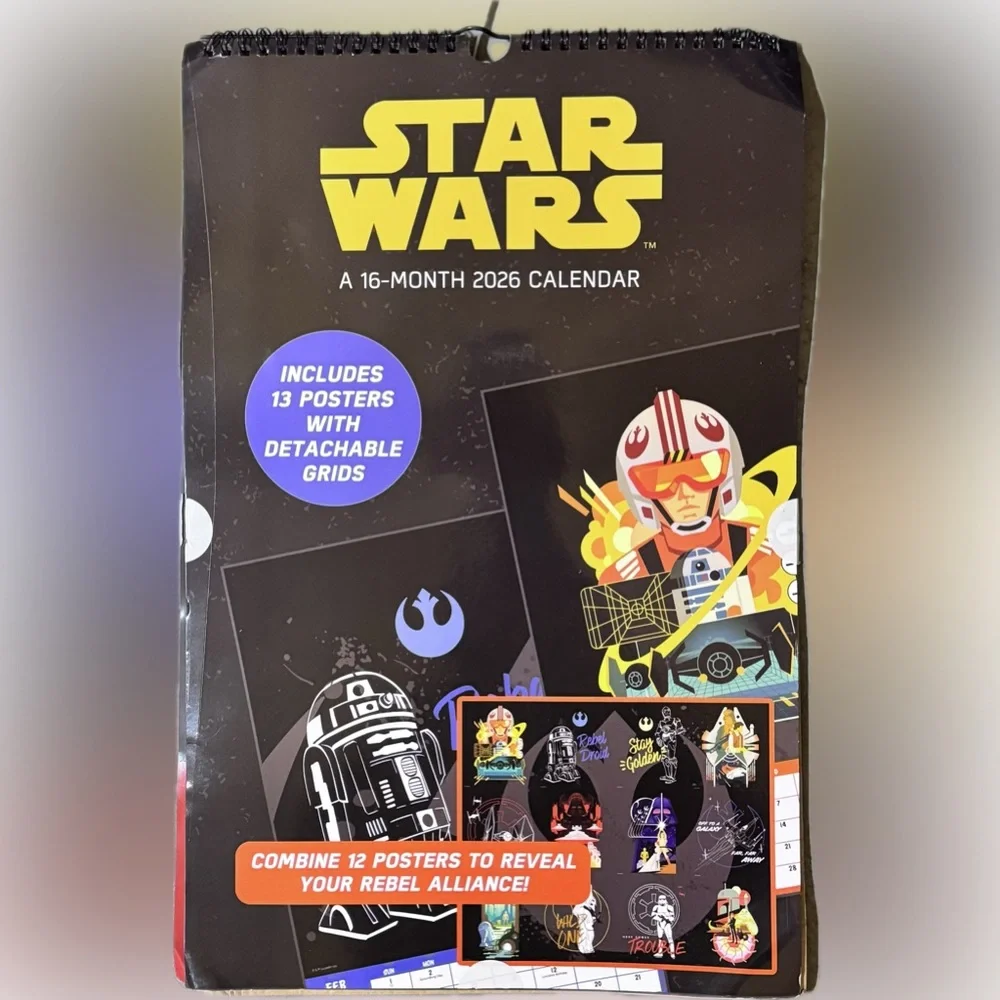 NWT 2026 Star‎ Wars Oversized Poster Calendar with 13 Detachable Posters