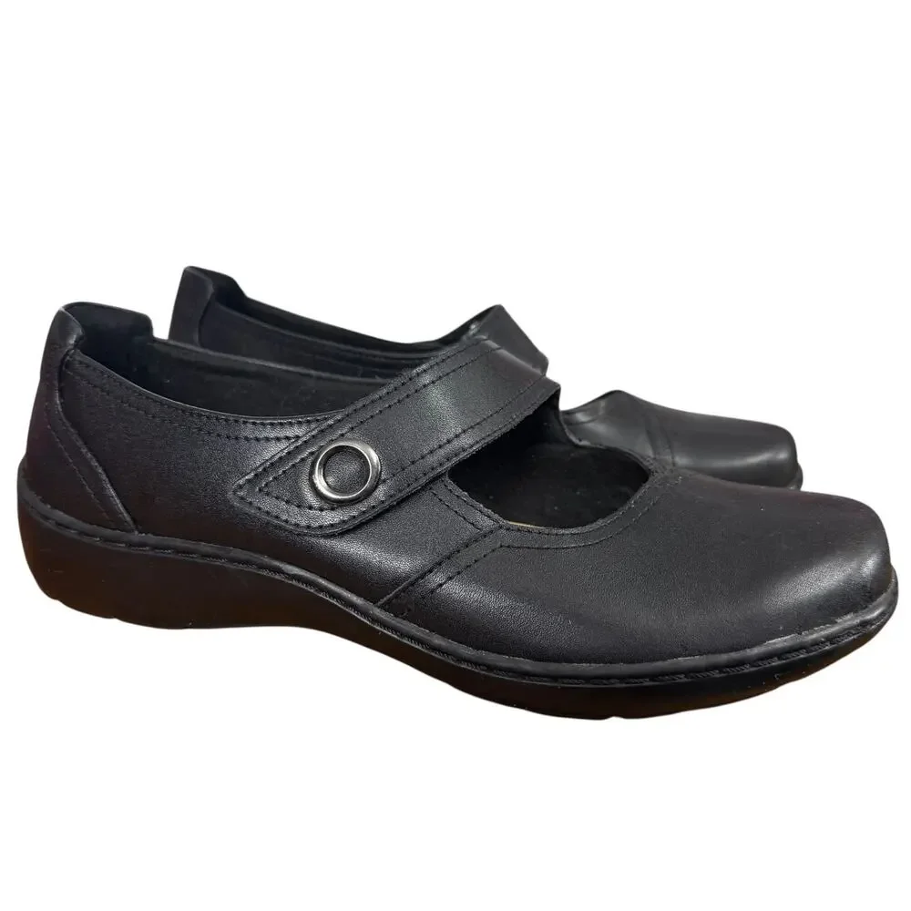 Clarks Collection Cora Dahlia Mary Jane Black Leather Comfort Shoes Loafer 9.5 W