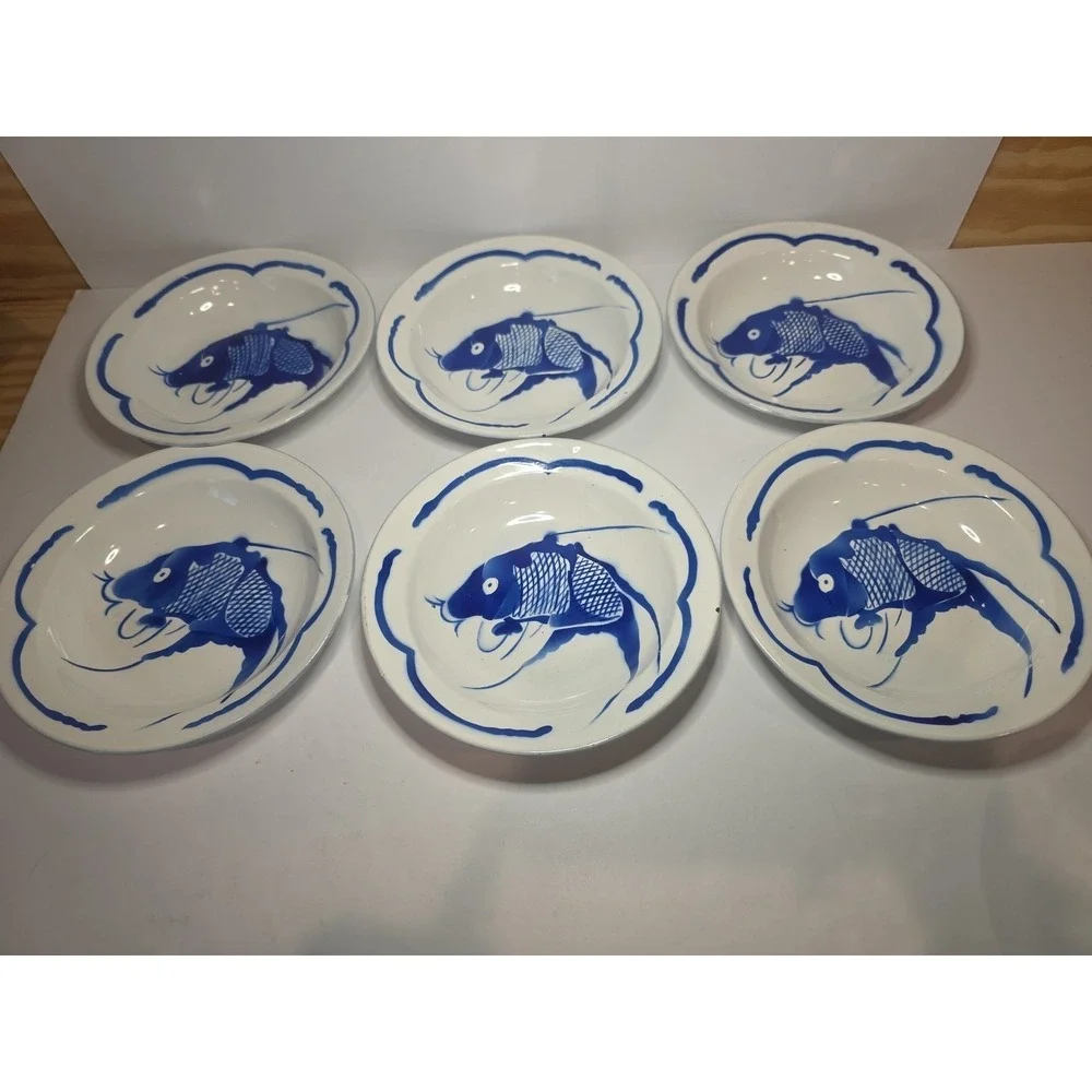 Vintage Koi Fish Asian Enamelware Metal 8 1/2