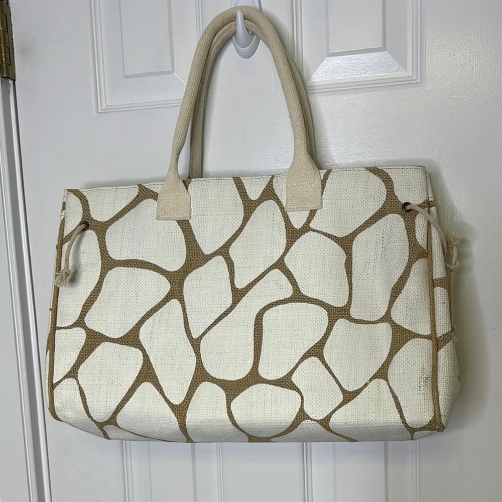 Nordstrom White and Brown Giraffe Print Tote Bag