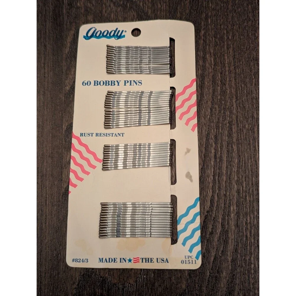 Vintage Goody Bobby Pins 54 Pack Silver Pewter Tone #824/3 Made In USA 1989