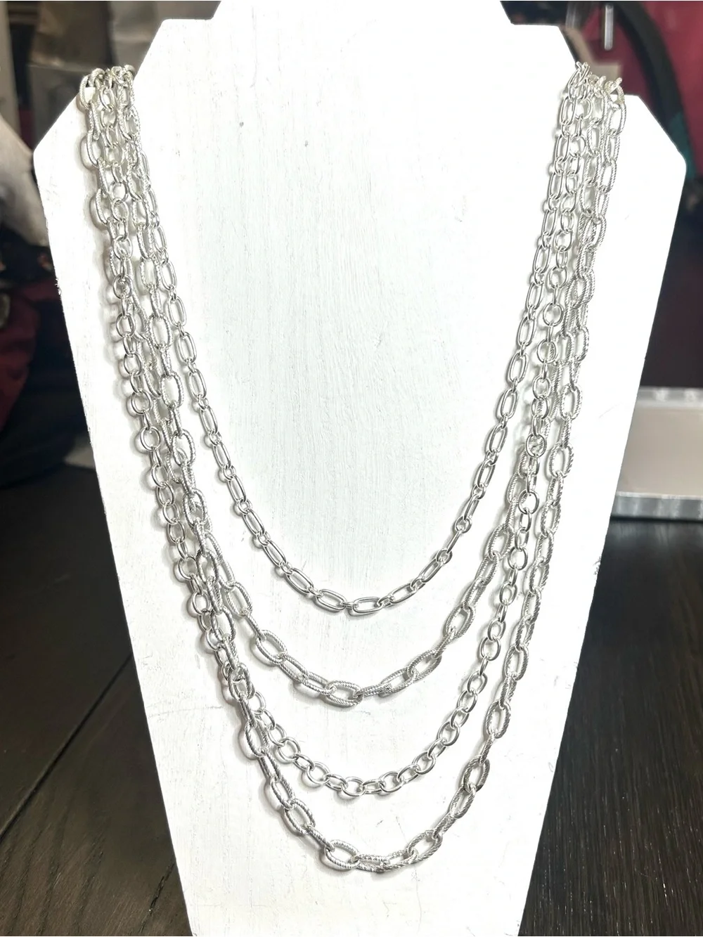 Jessica Simpson Urban Glam Silver Tone Tiered Multi Layer Chain Link Necklace