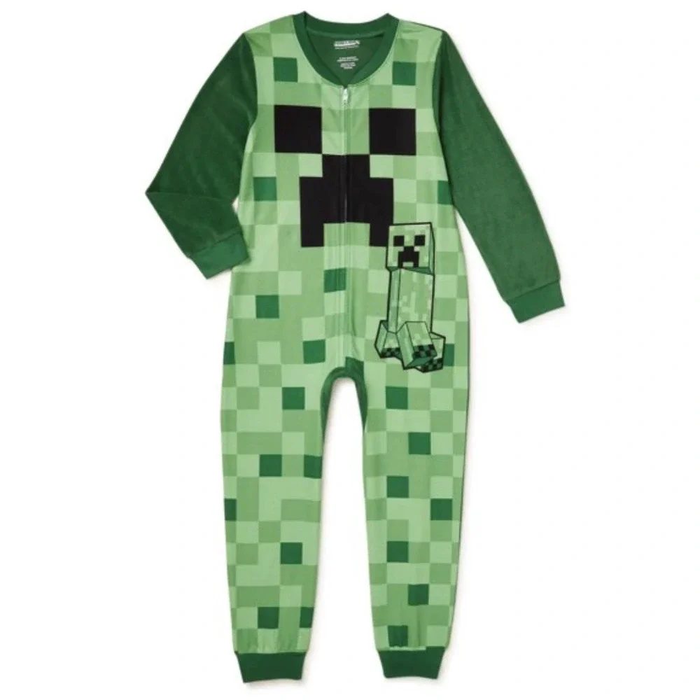 Minecraft‎ Creeper Pajamas Boys Size 8 Green New One Piece Union Suit NWT