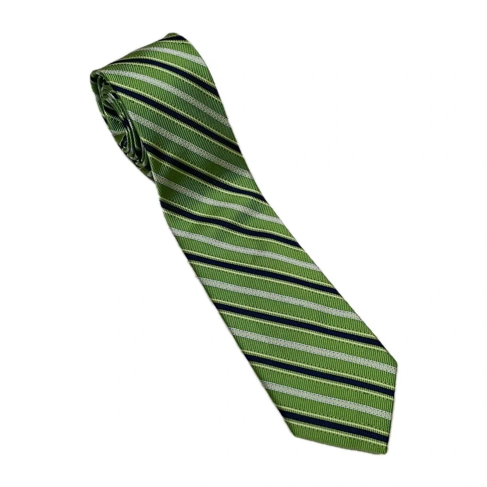 Forsyth Men's Silk‎ Tie Green Navy Striped Preppy Academia University Office