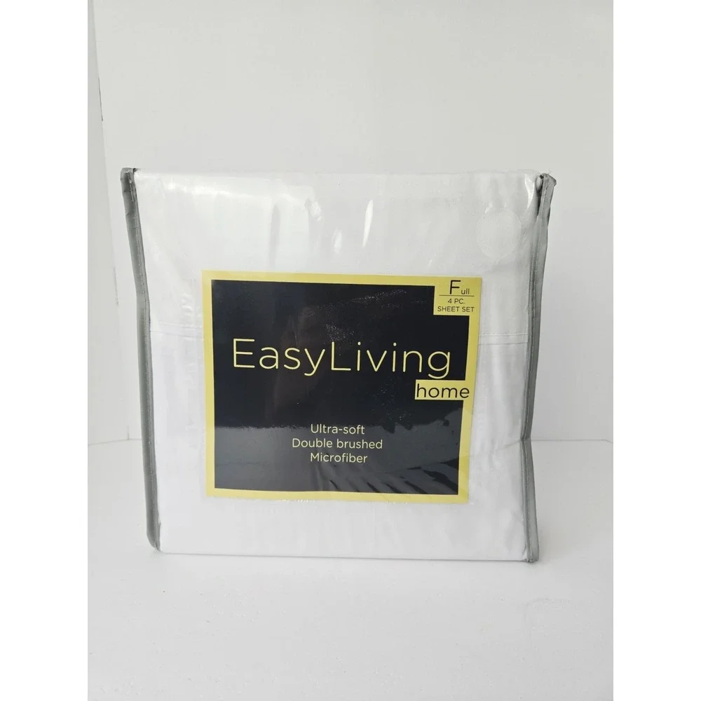 Easy Living Double Brushed Microfiber sheet set white full 4 piece NEW