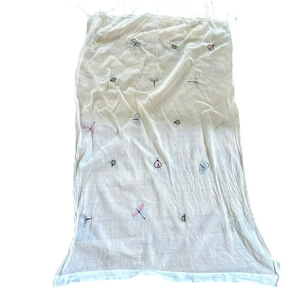 Vintage Y2K Pottery Barn Whimsical Bug Butterfly Bee Sheer Curtains 60x40 TWO