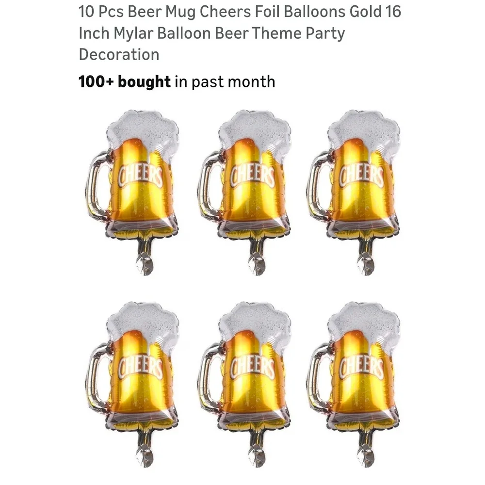 BOGO 10 Pcs Beer Mug Cheers Foil Balloons Gold 16 Inch Mylar Party Decoration