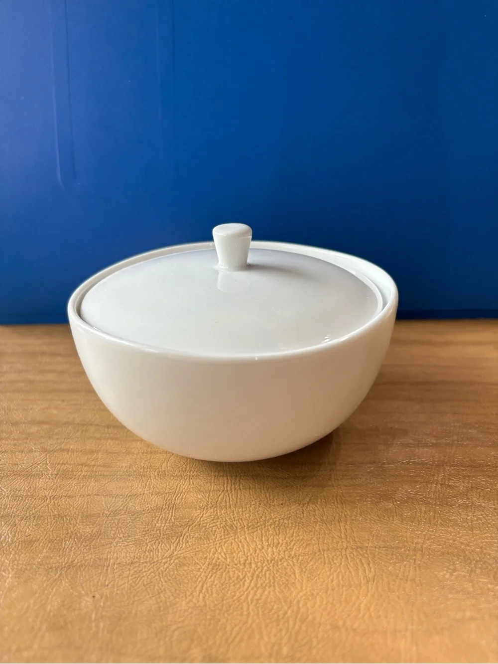 West Elm White Covered Ceramic Serving Bowl with Knob Lid