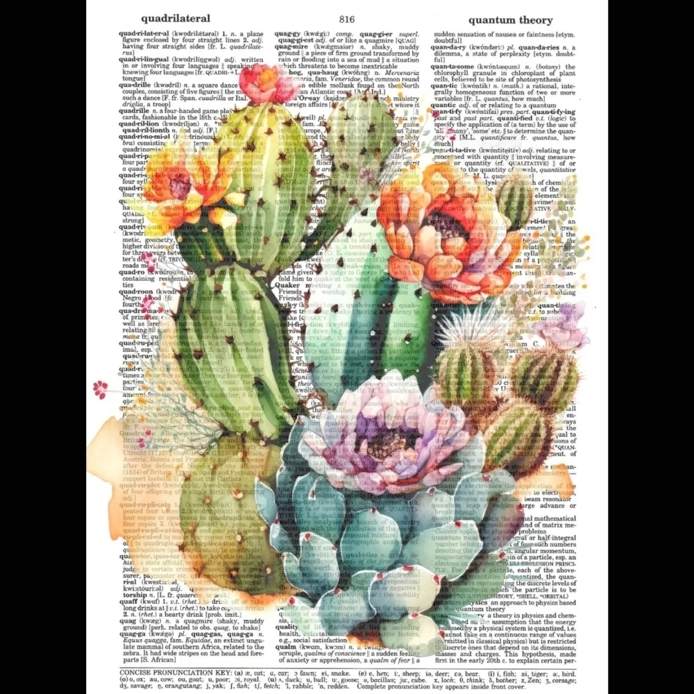 Bright Wild Cactus Watercolor Vivid Summer Succulent Nature Dictionary Art Print