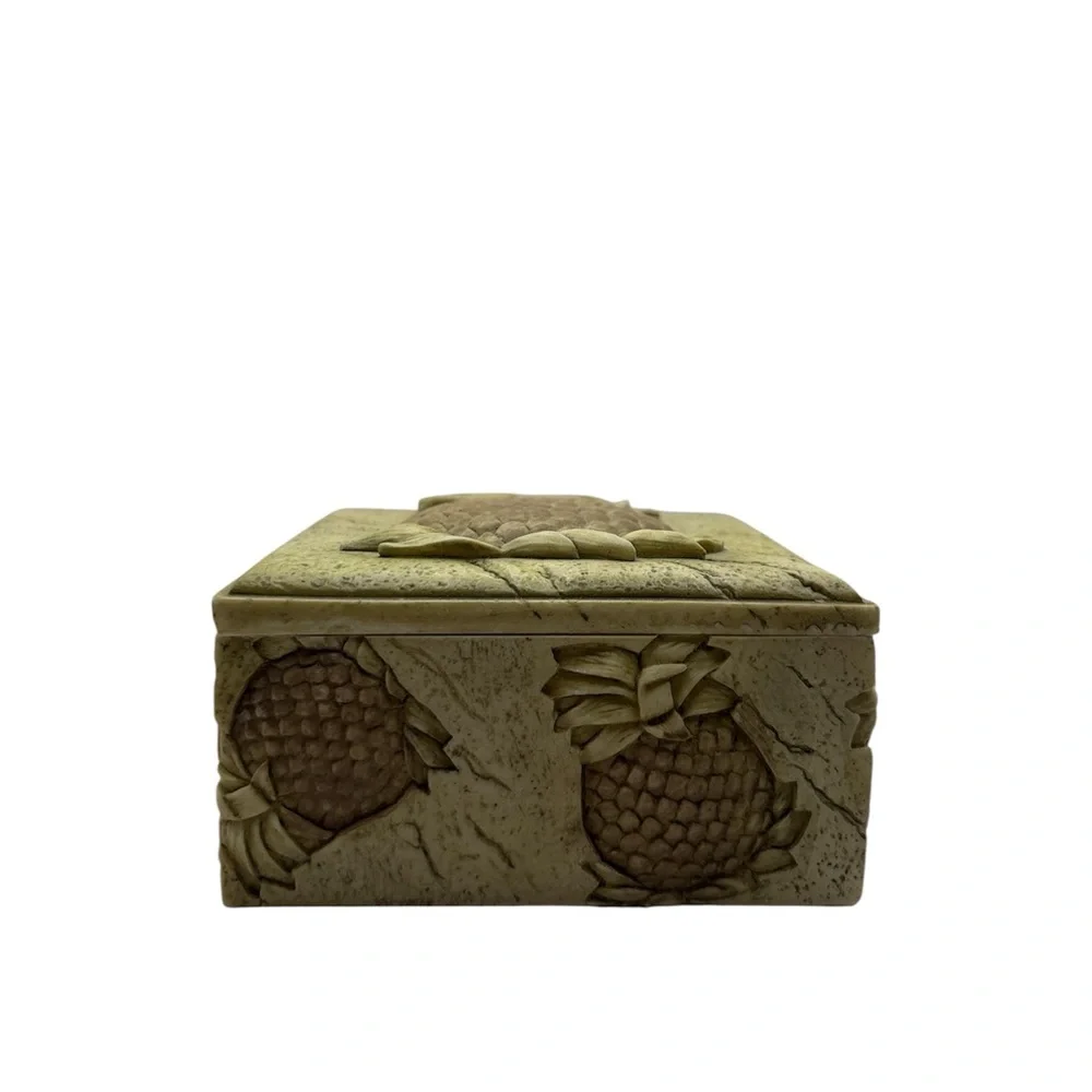 Pineapple Carved Decorative Trinket Box - beige & Brown, with a greenish hue.