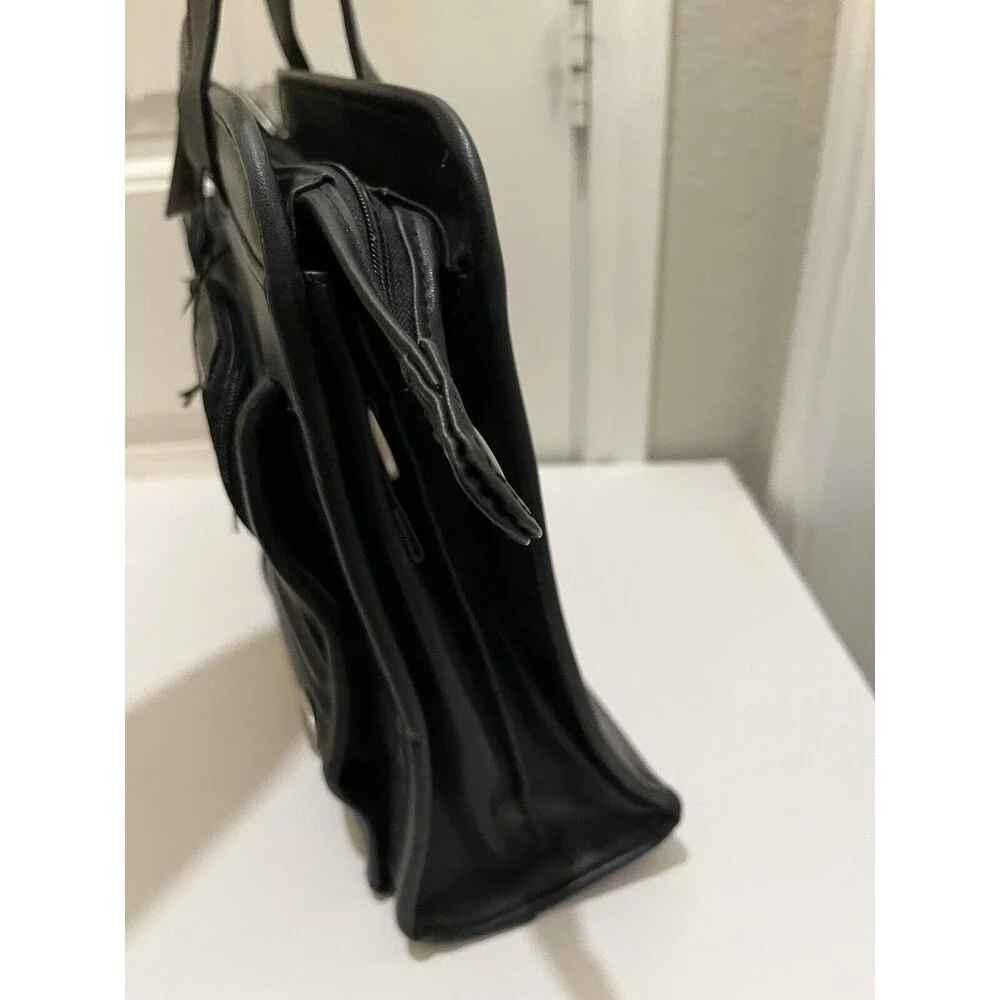 American Tourister Black Faux Leather Carry On Luggage Bag Suitcase Travel NEW