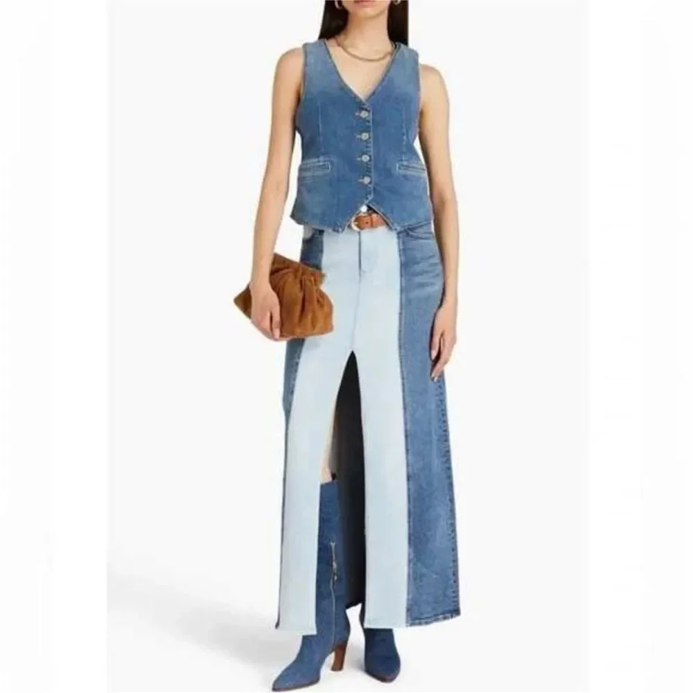 Alice+Olivia Rye Two-Tone Denim Maxi Skirt NWT  $375