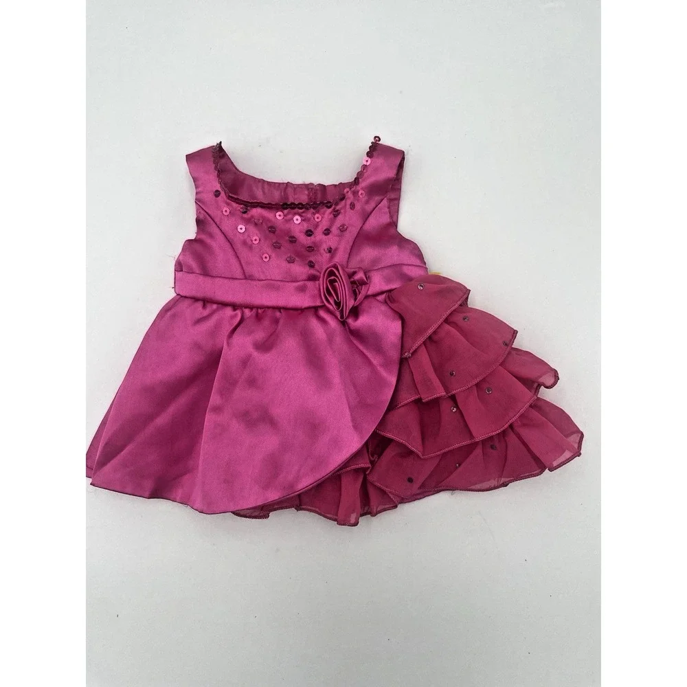 Build a Bear Pink‎ Satin Dress Ruffles Sequins Rosette