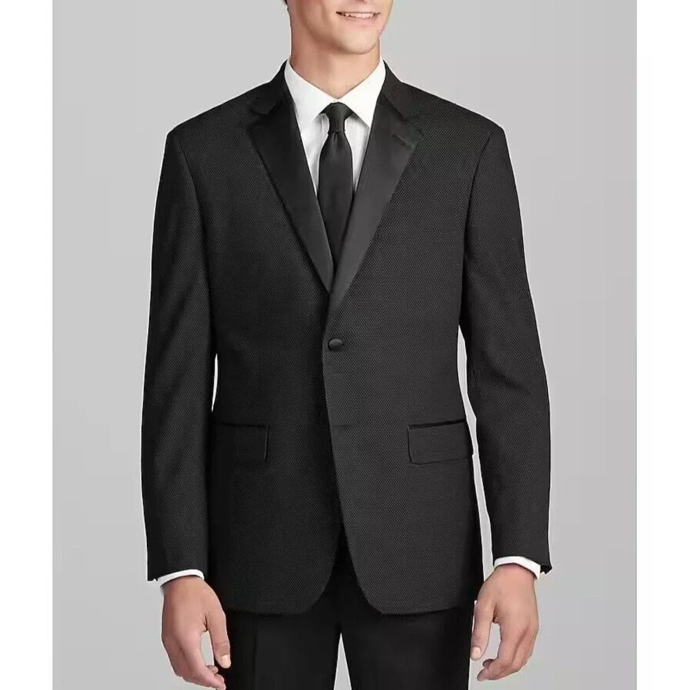 Jos A Bank Men's Dinner Jacket Blazer Black Tailored Fit 44R Wool Blend‎ C070554