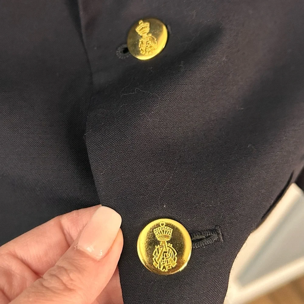 Savile Row Blazer‎ Mens 42R Black 2 Gold Button 100% Pure Wool Sports Coat