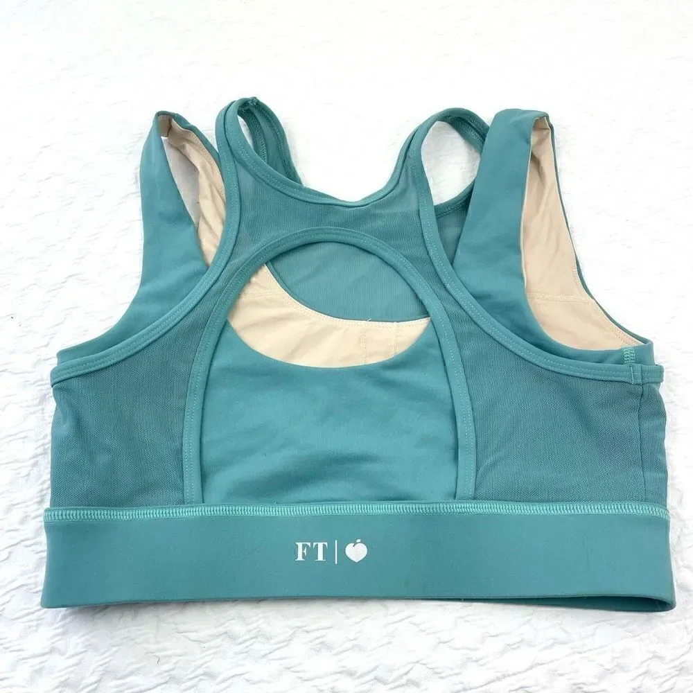 BUY 1 GET 1 FREE FT large teal and tan sports bra mesh overlay high neck