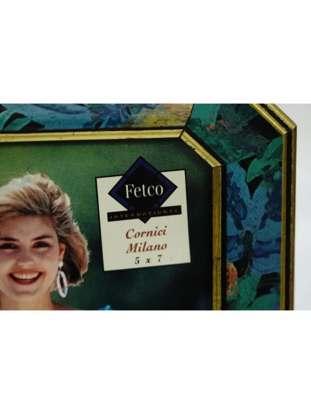 Fetco Picture Frame Cornici Milano 5x7 Photo Black Green Leaf Border Vintage 90s