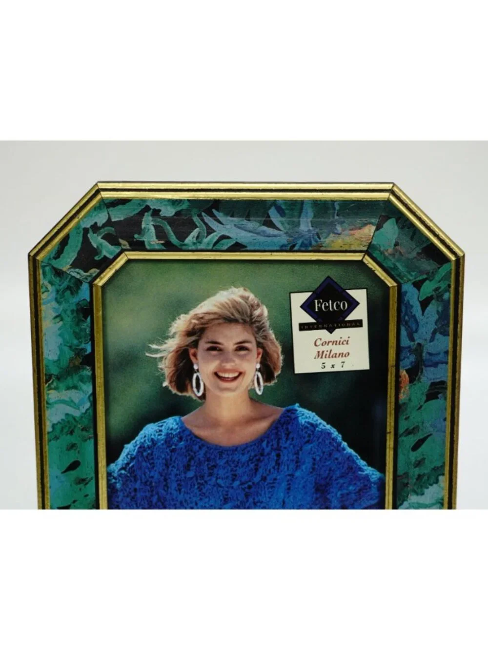 Fetco Picture Frame Cornici Milano 5x7 Photo Black Green Leaf Border Vintage 90s