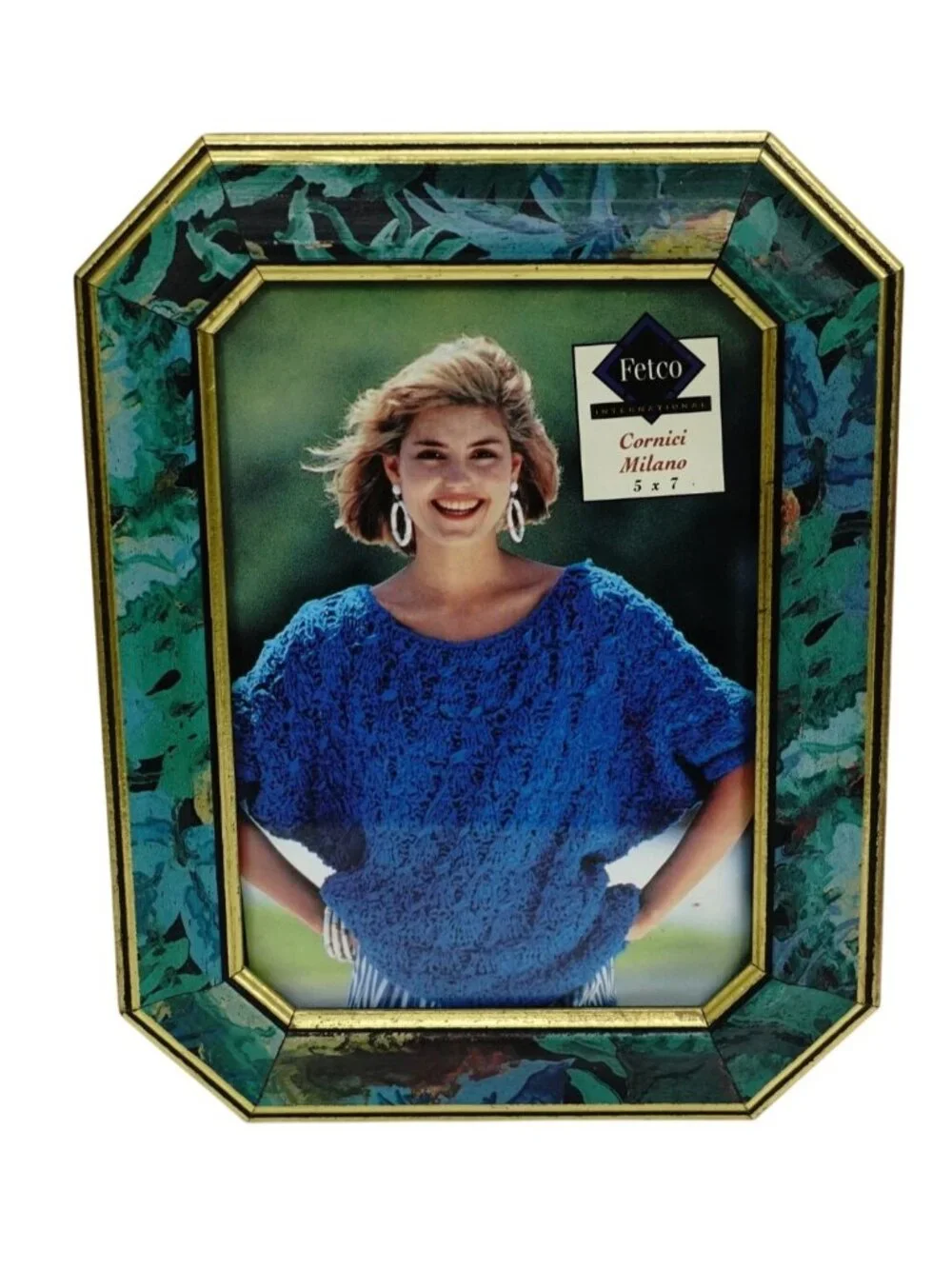 Fetco Picture Frame Cornici Milano 5x7 Photo Black Green Leaf Border Vintage 90s