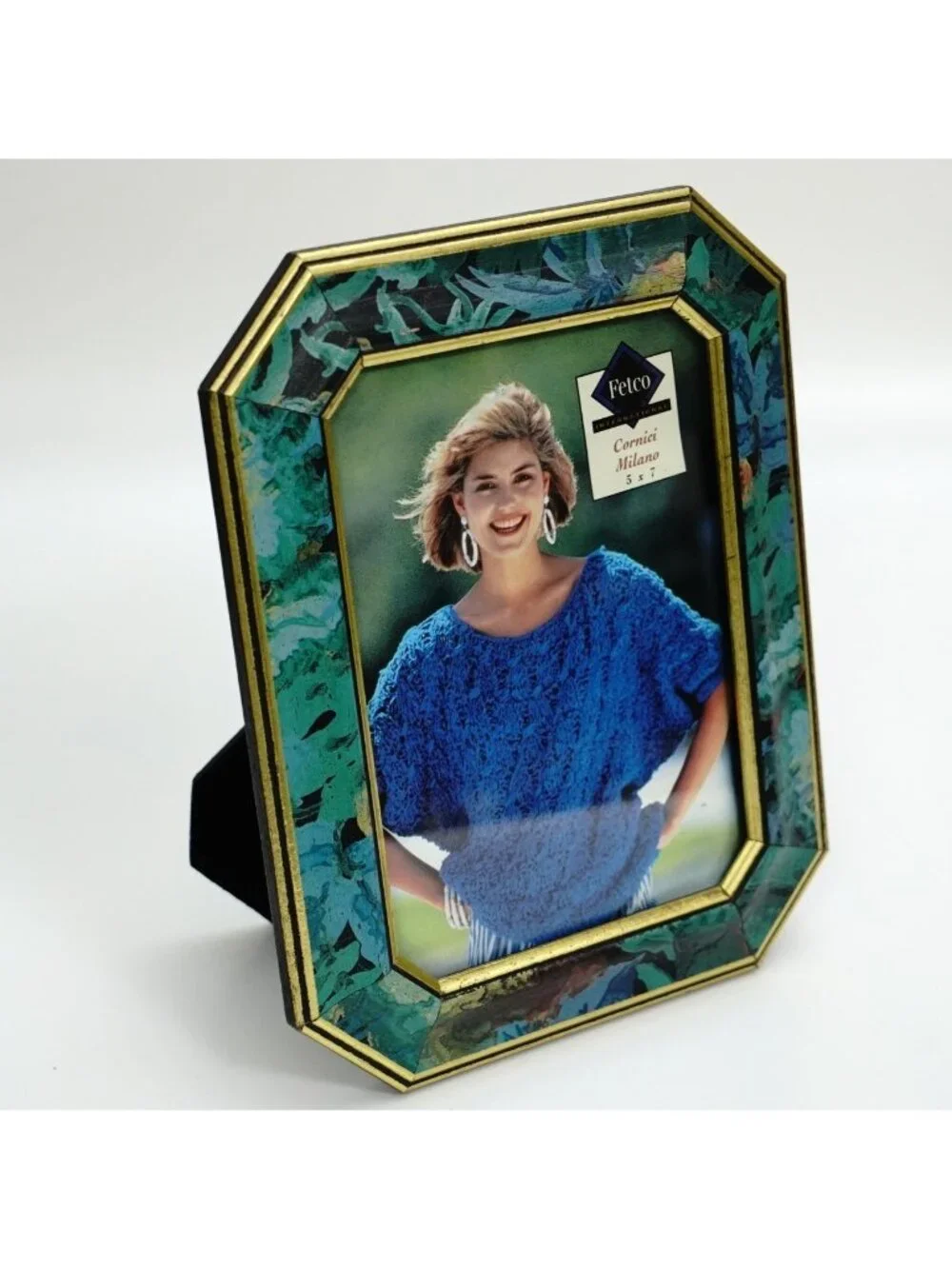Fetco Picture Frame Cornici Milano 5x7 Photo Black Green Leaf Border Vintage 90s