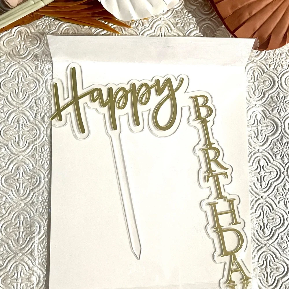 NEW | Happy Birthday Cake Topper | Acrylic Topper | Gold & White Cake Topper