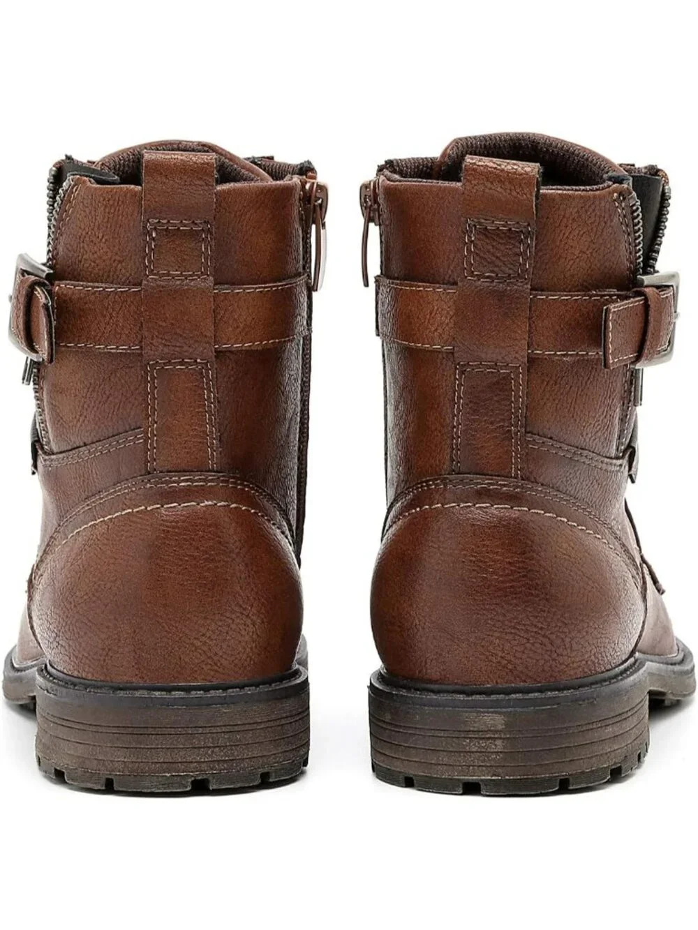 Men's Brown Oxford Boots Buckle Casual Men Boots Lace-Up Side Zipper