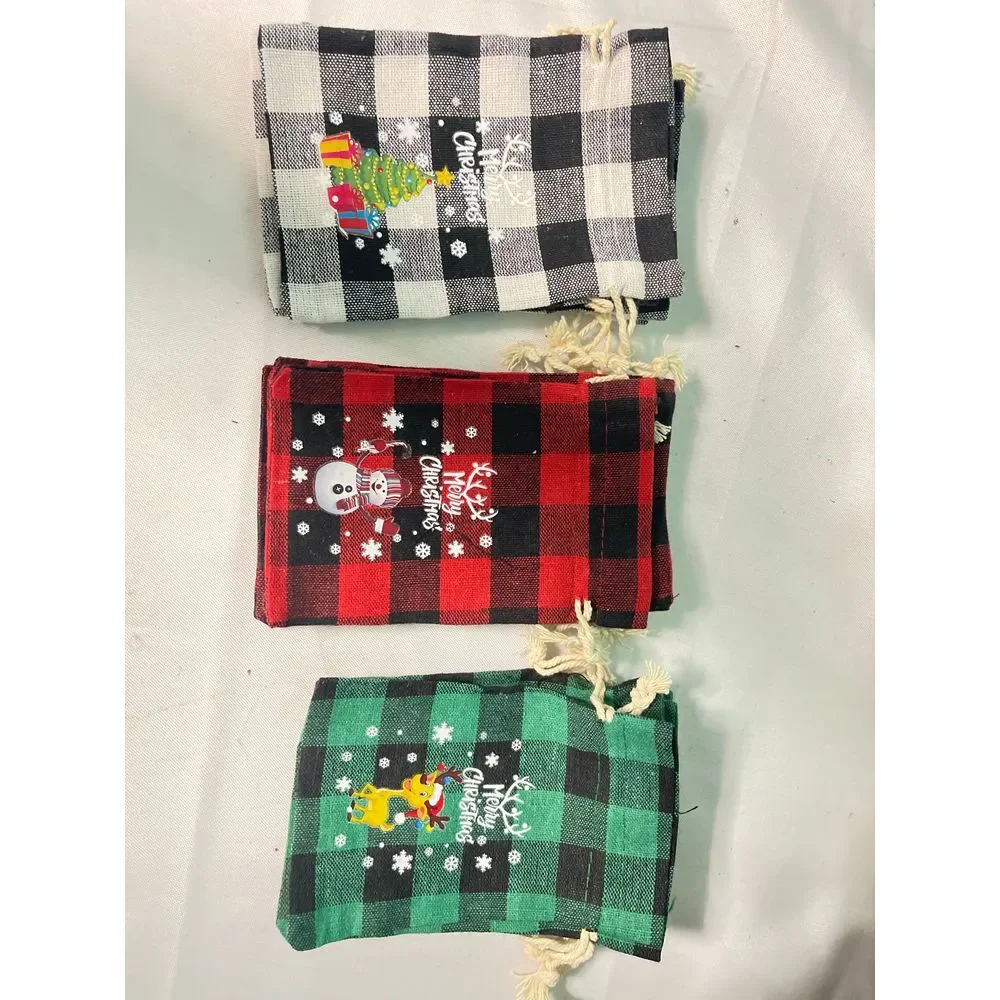 12 Festive Buffalo Plaid Christmas Gift Bags‎ Set Holiday Drawstring Pouches