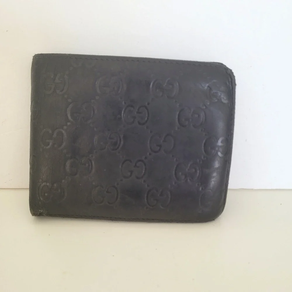 Gucci Guccissima Bifold Wallet Black GG Monogram Leather Coin Pocket Italy Mens