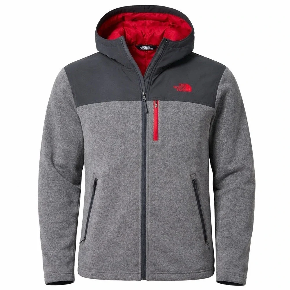 The North Face Gordon Lyons Insulated Hoodie Mens Small Gray Red Full Zip Jacket