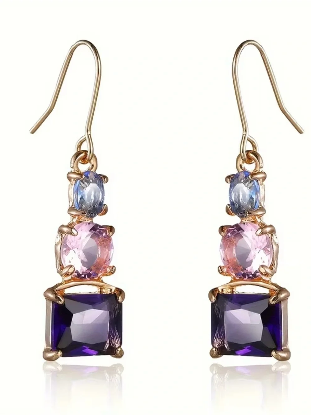 NEW Triple Gem Drop Earrings in Purple, Pink & Blue. Luxury earrings 🩷💜💙