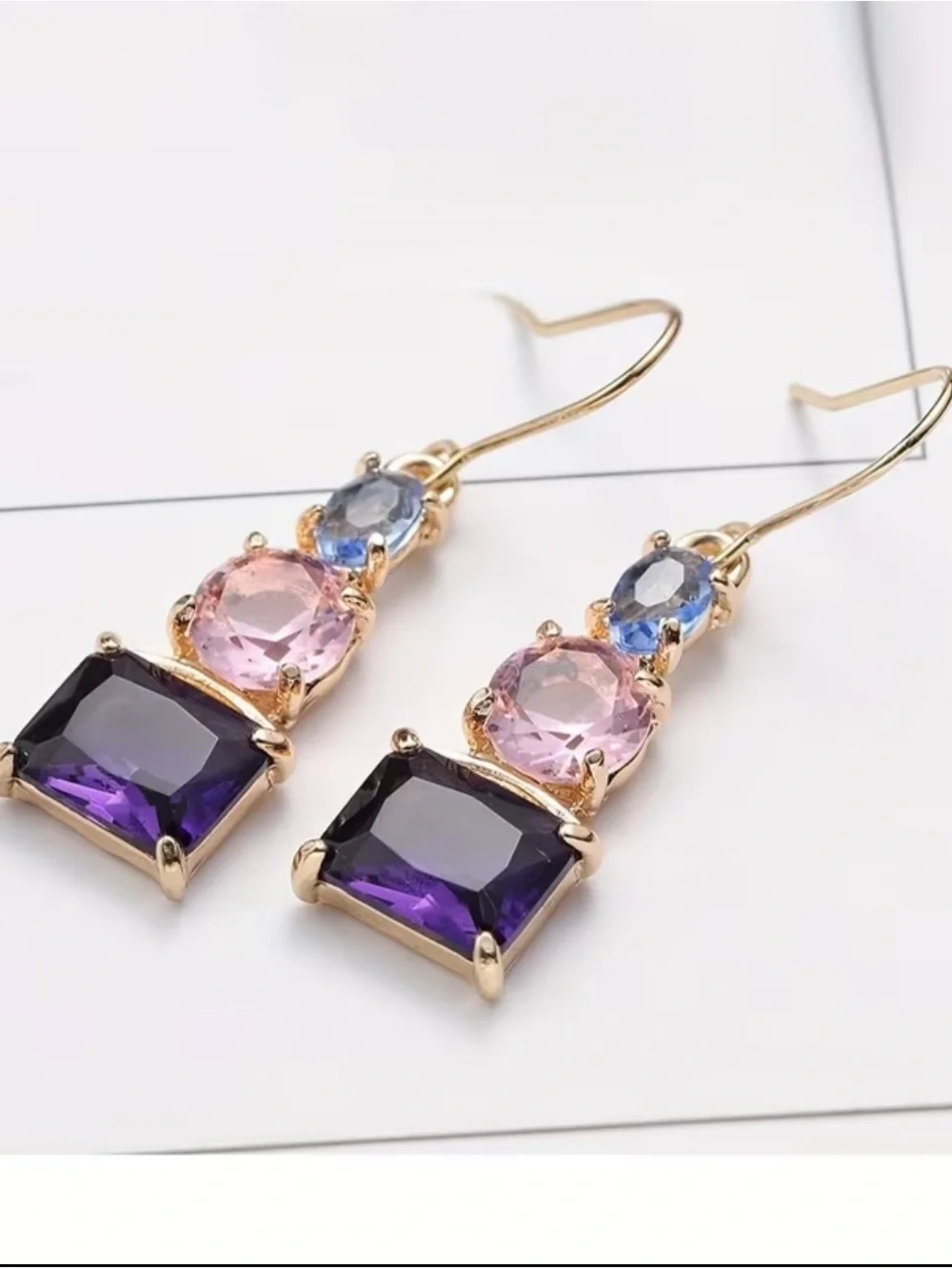 NEW Triple Gem Drop Earrings in Purple, Pink & Blue. Luxury earrings 🩷💜💙