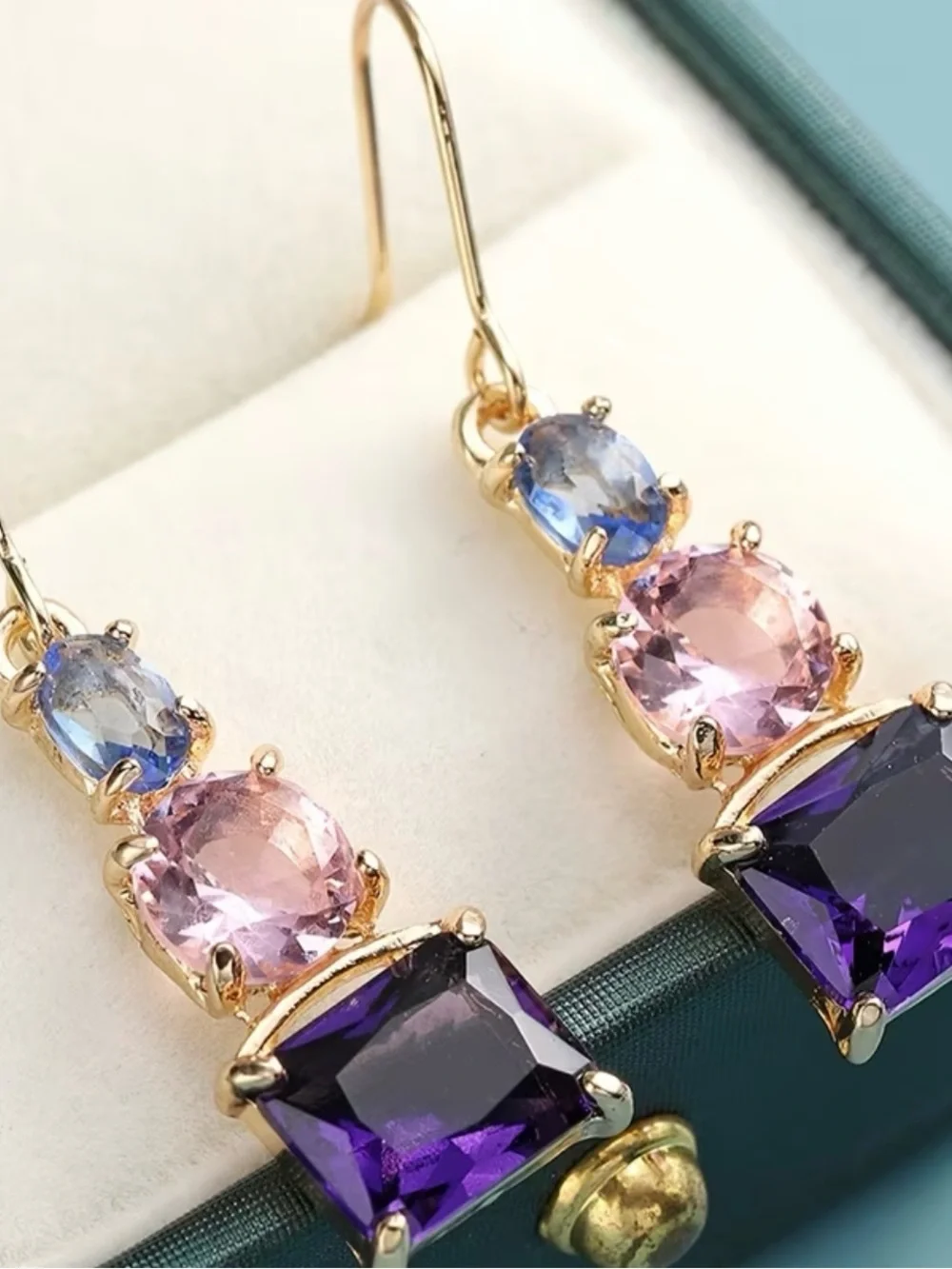 NEW Triple Gem Drop Earrings in Purple, Pink & Blue. Luxury earrings 🩷💜💙