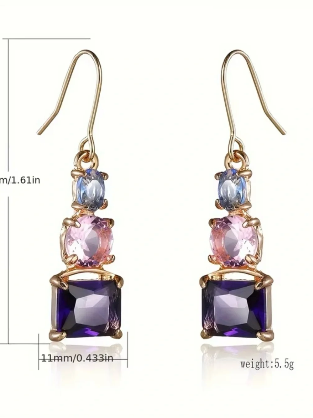 NEW Triple Gem Drop Earrings in Purple, Pink & Blue. Luxury earrings 🩷💜💙
