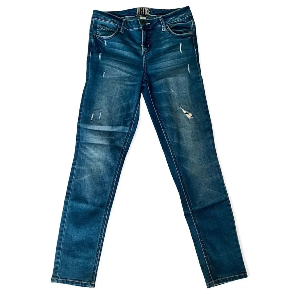 Justice Distressed Mid-Rise Girlfriend Super Skinny Jeans Size 14