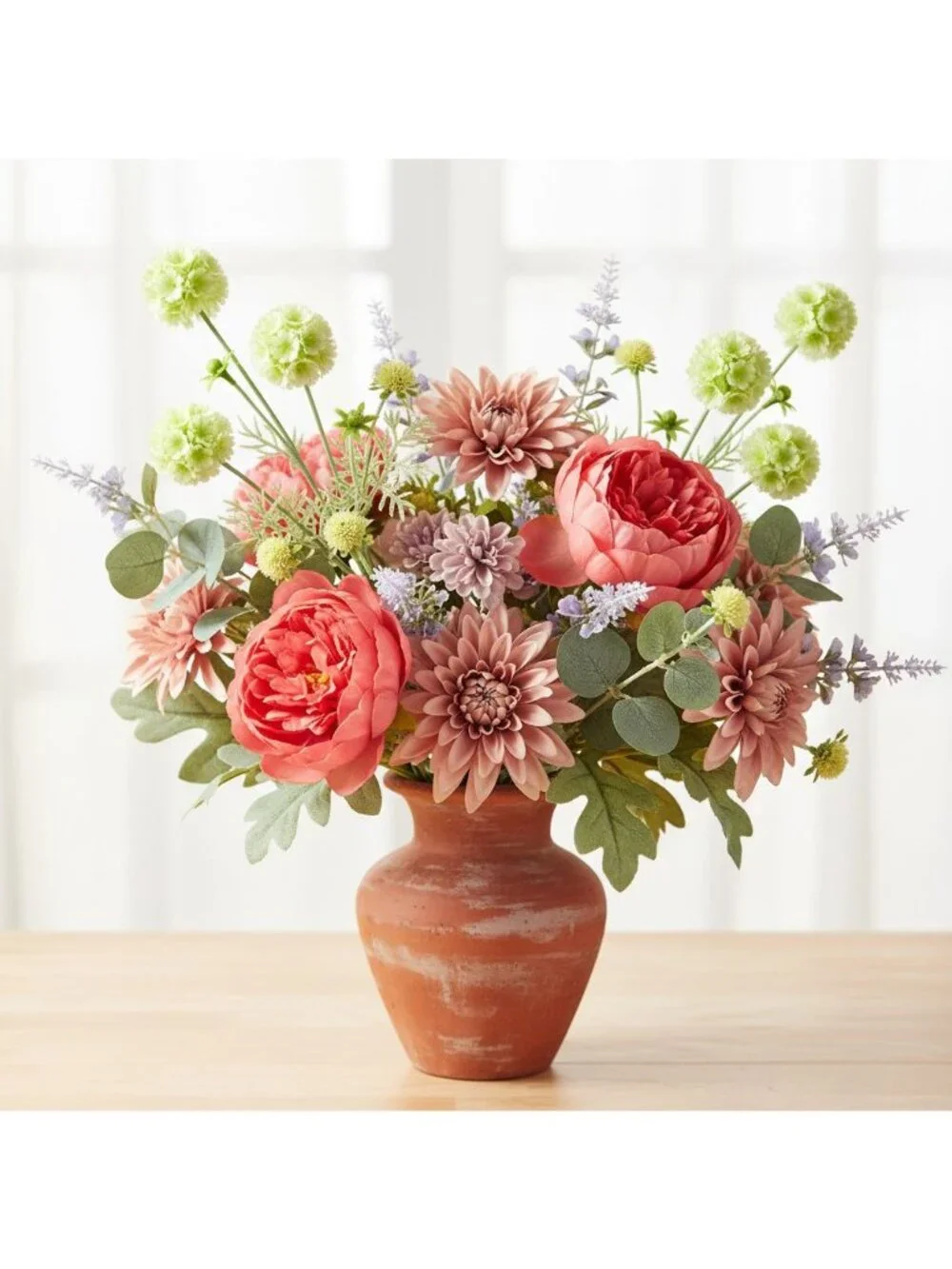 Scabiosa Flower Stems Green White Artificial Floral Filler